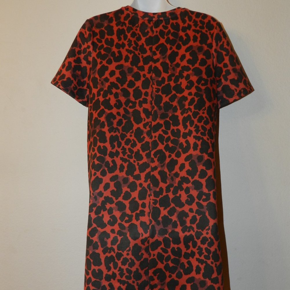 NWT Zara Trafaluc circle neck, short sleeve red & black cheetah print dress